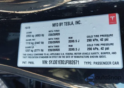 2018 Tesla Model 3 Long Range/Performance from USA, damaged, VIN 5YJ3E1EB2JF082671